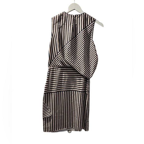 REISS Tan Black Stripe Knee Length Rare Dress Women’s Asymmetric Design Size 4 - Picture 8 of 14